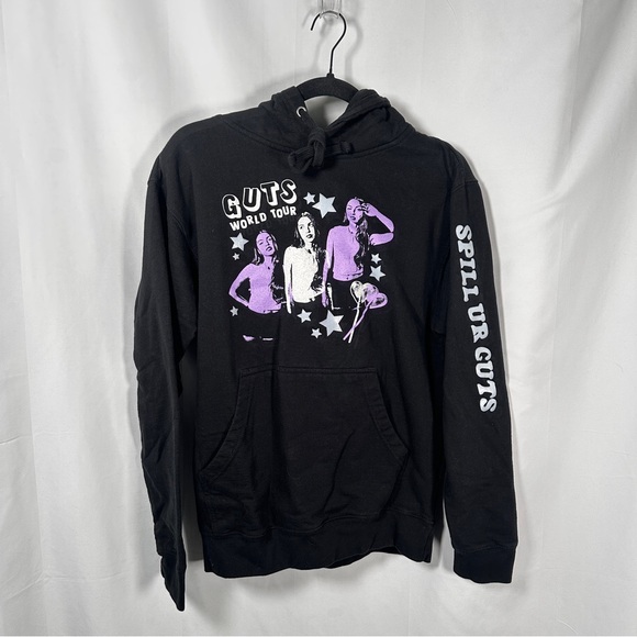 Olivia Rodrigo GUTS Tour Merch Hoodie Black Purple Graphic Spill Ur Guts Small - Picture 4 of 12